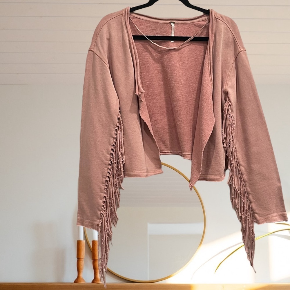 Free People jacket Coastal Cowgirl Boho Pink Fringe Top Size XS